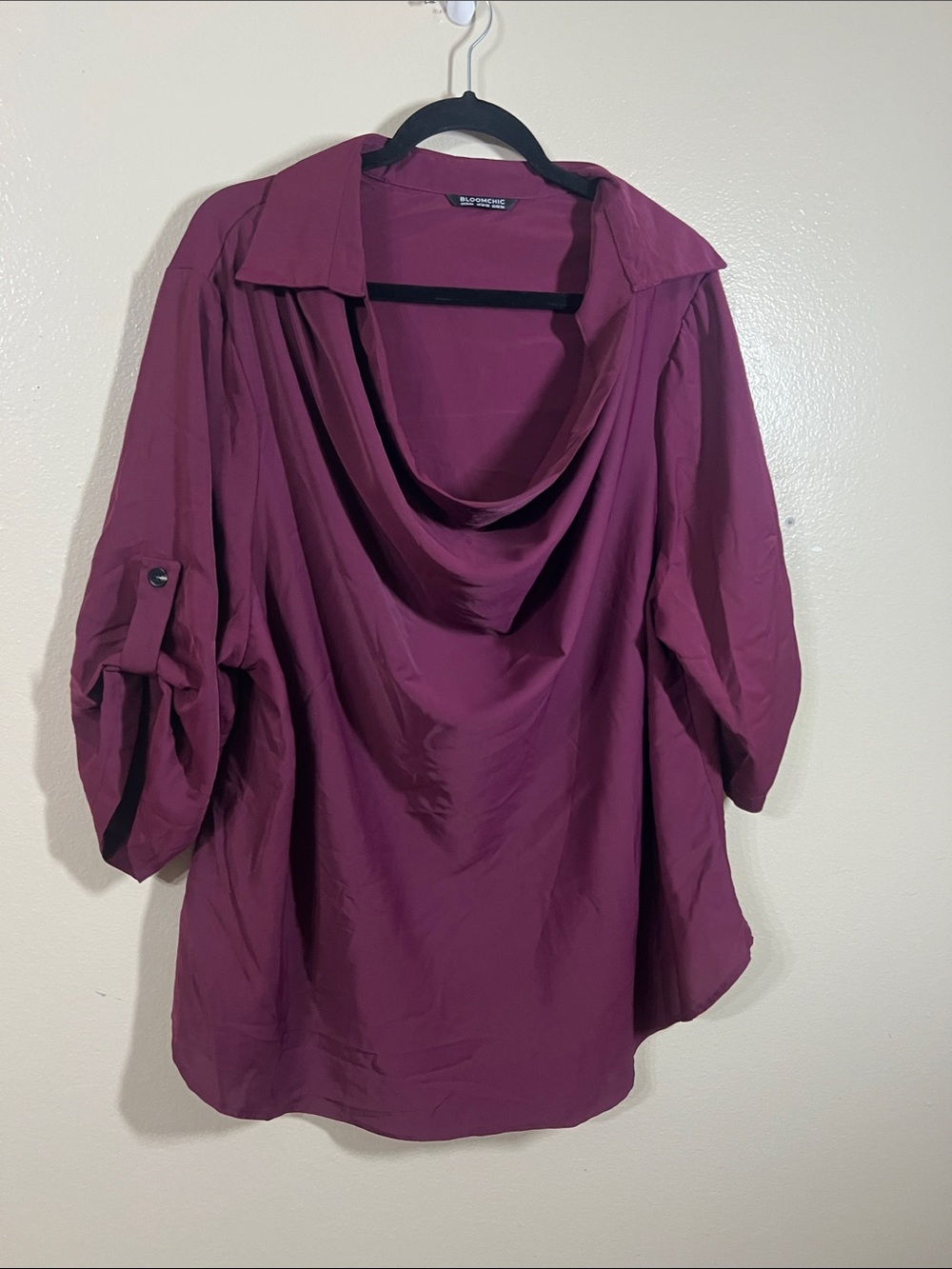 BloomChic Draped Cowl Neck Blouse - Plum